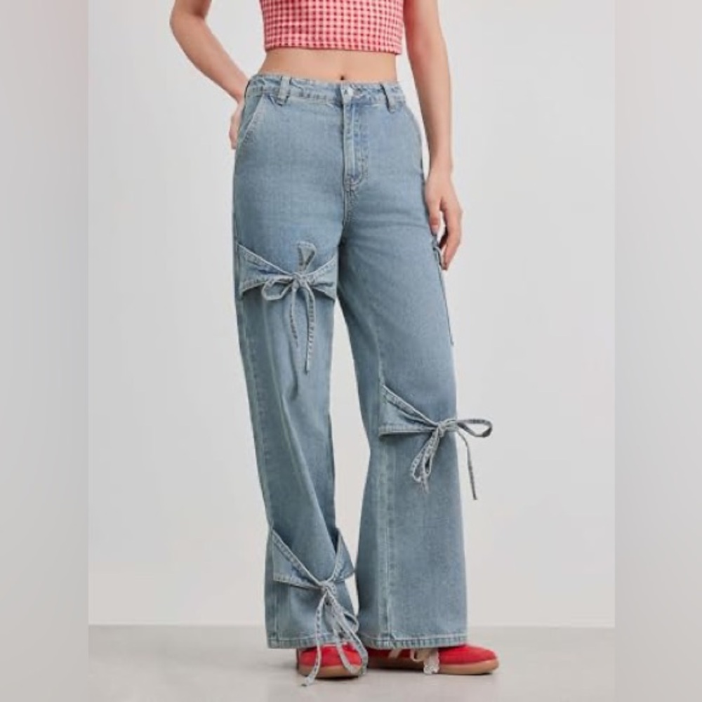 Cider Blue Boyfriend Jeans with Tie Accents
